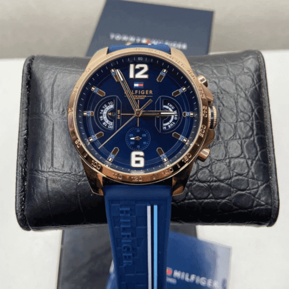 Original Tommy Hilfiger Men's 46mm Analogue Multifunction Quartz Watch - Navy Blue Dial with Silicone Strap, Day, Date, and 24-Hour Functions, 5ATM Water Resistant - 1791474 -3