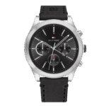 Original Tommy Hilfiger Men’s Leather Ashton Multi-Function Chronograph Watch 1791740-Black Leather Strap with Black dial-1