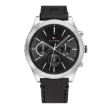 Original Tommy Hilfiger Men’s Leather Ashton Multi-Function Chronograph Watch 1791740-Black Leather Strap with Black dial-1