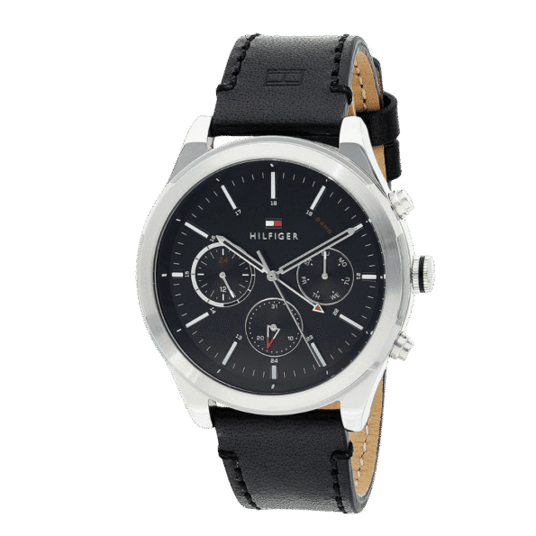 Original Tommy Hilfiger Men’s Leather Ashton Multi-Function Chronograph Watch 1791740-Black Leather Strap with Black dial-2