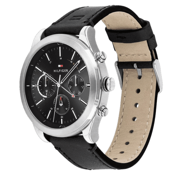 Original Tommy Hilfiger Men’s Leather Ashton Multi-Function Chronograph Watch 1791740-Black Leather Strap with Black dial-3