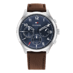 Original Tommy Hilfiger Men's Qtz Multifunction Stainless Steel Case and Leather Strap Casual Watch Color Brown Model 1791855 Brown, Quartz Watch-1