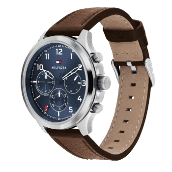 Original Tommy Hilfiger Men's Qtz Multifunction Stainless Steel Case and Leather Strap Casual Watch Color Brown Model 1791855 Brown, Quartz Watch-2