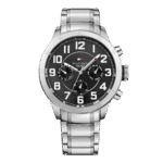 Original Tommy Hilfiger Trent For Men Black Dial Stainless Steel Band Chronograph Watch 1791054-46mm-1