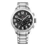 Original Tommy Hilfiger Trent For Men Black Dial Stainless Steel Band Chronograph Watch 1791054-46mm-1