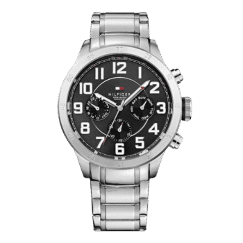 Original Tommy Hilfiger Trent For Men Black Dial Stainless Steel Band Chronograph Watch 1791054-46mm-1