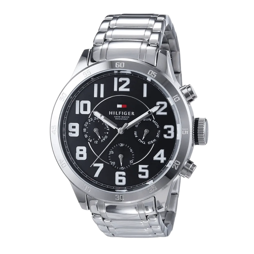 Original Tommy Hilfiger Trent For Men Black Dial Stainless Steel Band Chronograph Watch 1791054-46mm-2