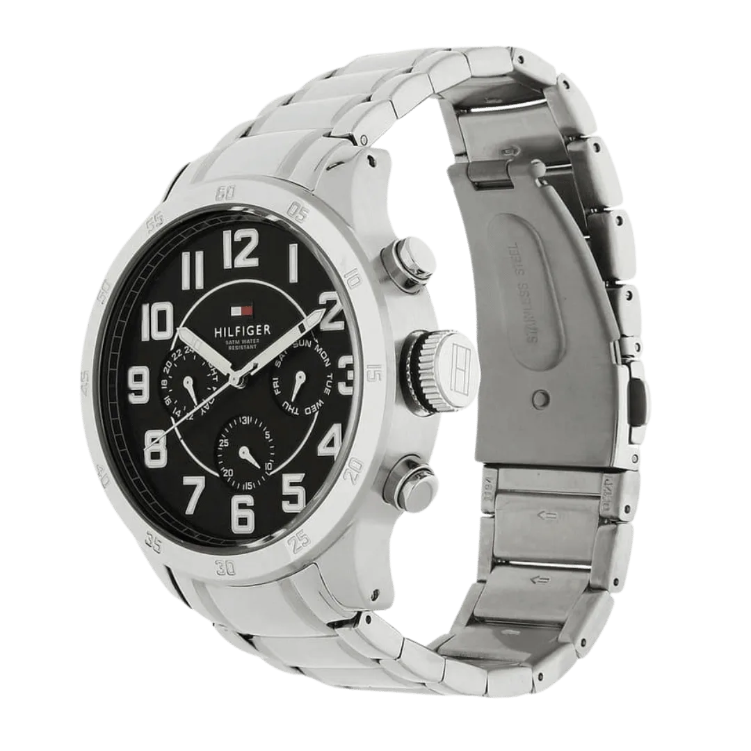 Original Tommy Hilfiger Trent For Men Black Dial Stainless Steel Band Chronograph Watch 1791054-46mm-3