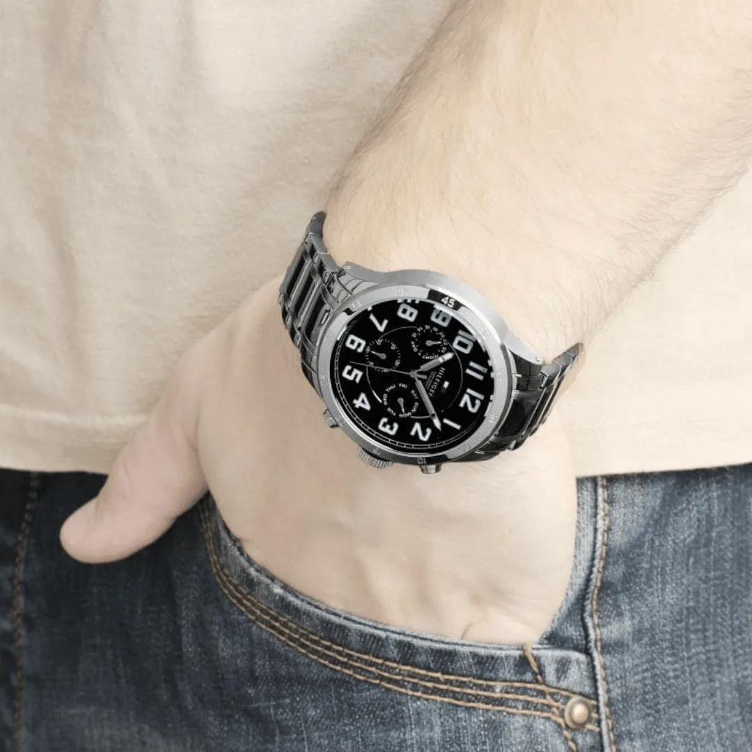 Original Tommy Hilfiger Trent For Men Black Dial Stainless Steel Band Chronograph Watch 1791054-46mm-6