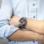 Original Tommy Hilfiger Trent For Men Black Dial Stainless Steel Band Chronograph Watch 1791054-46mm-1