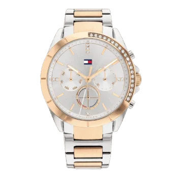 Original Tommy Hilfiger Women's Quartz Multifunction Stainless Steel and Link Bracelet Watch Color Two Tone Model 1782387 two tone Quartz Watch-1