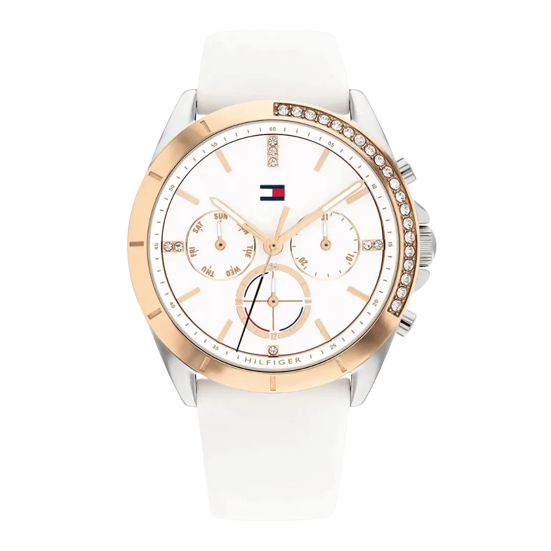Original Tommy Hilfiger Women's Quartz Watch with Silicone Strap White 20 Model 1782388-38mm-1