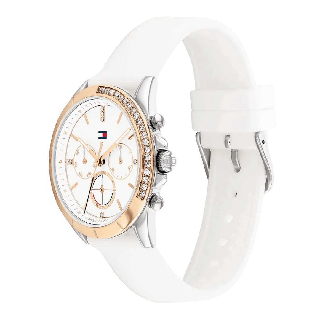 Original Tommy Hilfiger Women's Quartz Watch with Silicone Strap White 20 Model 1782388-38mm-2