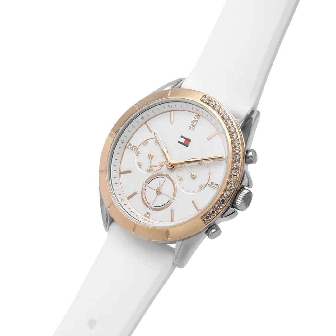 Original Tommy Hilfiger Women's Quartz Watch with Silicone Strap White 20 Model 1782388-38mm-3