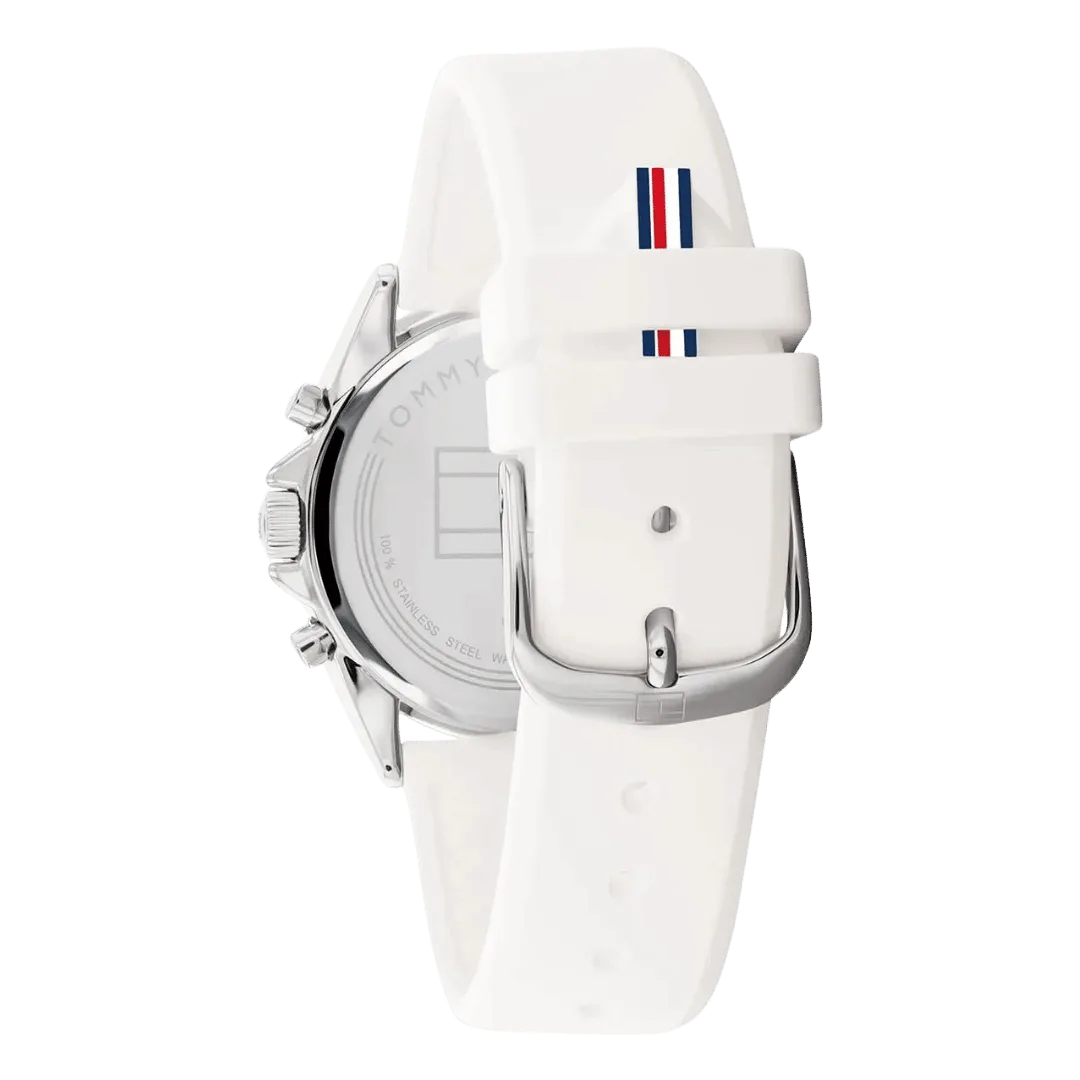 Original Tommy Hilfiger Women's Quartz Watch with Silicone Strap White 20 Model 1782388-38mm-5