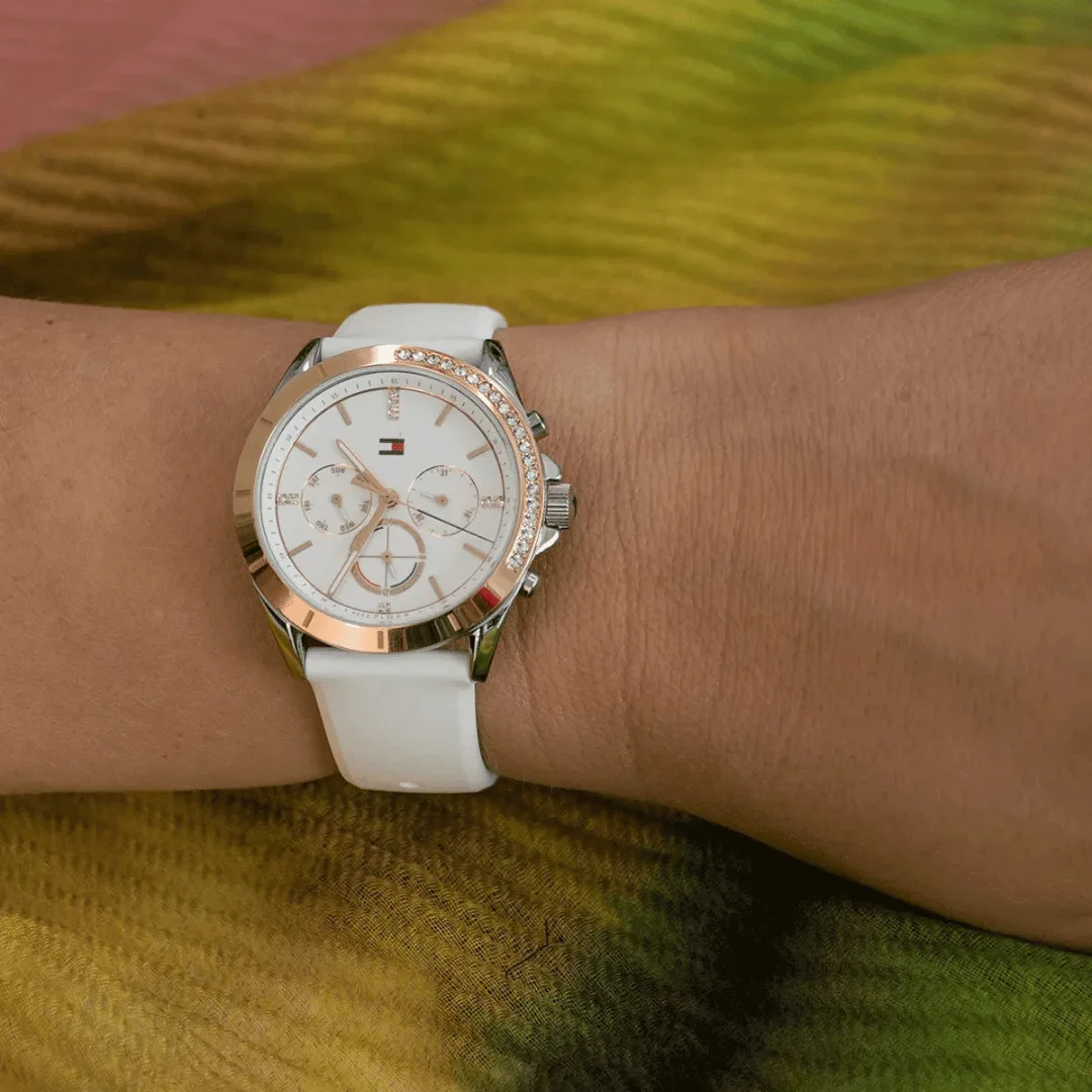Original Tommy Hilfiger Women's Quartz Watch with Silicone Strap White 20 Model 1782388-38mm-7