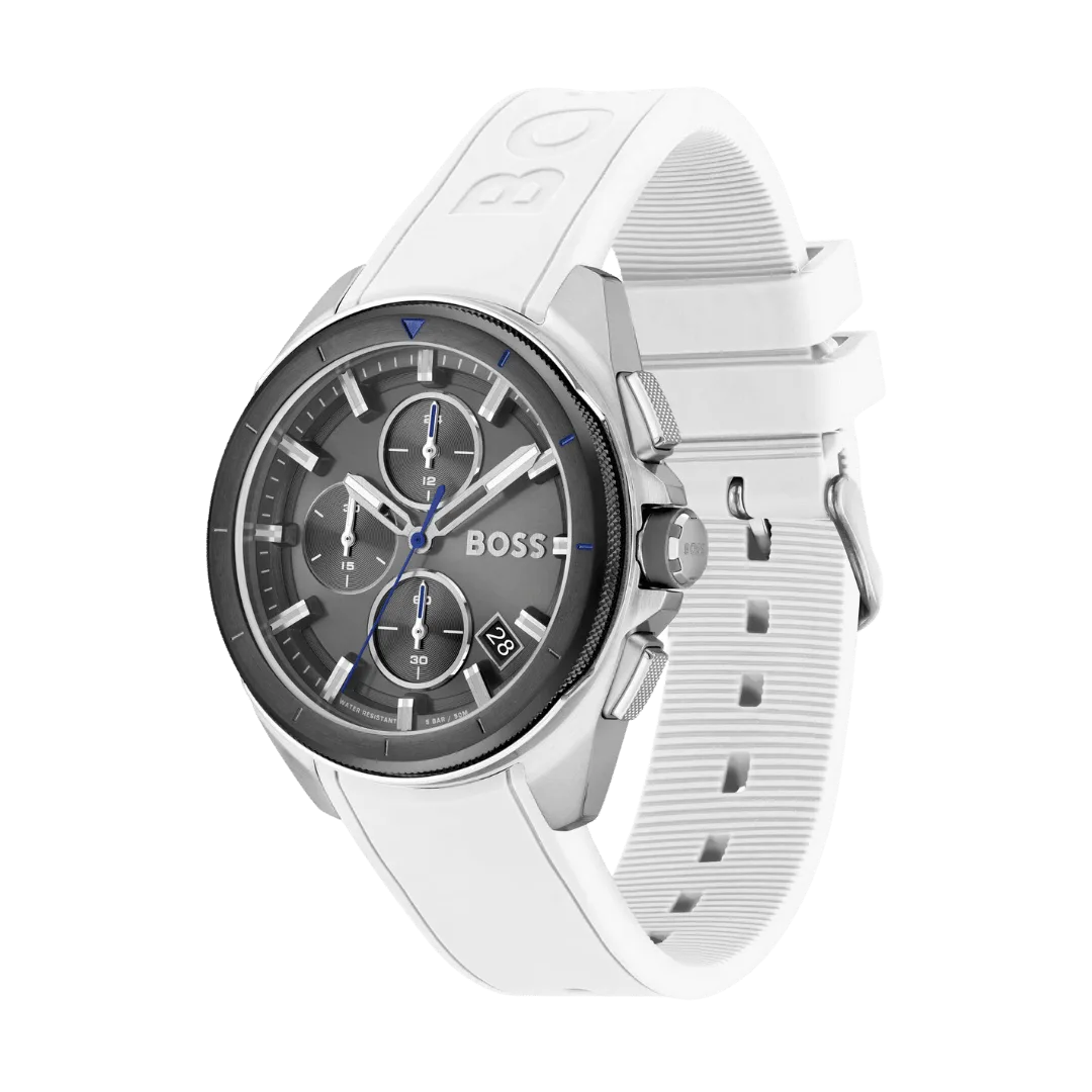 2BOSS Chronograph Quartz Watch for Men with White Silicone Bracelet-1513948-44mm-