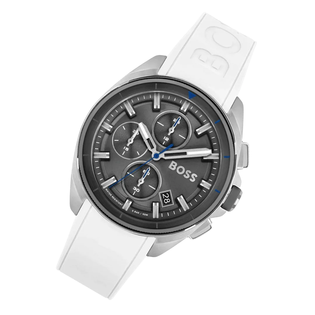 BOSS Chronograph Quartz Watch for Men with White Silicone Bracelet-1513948-44mm-3