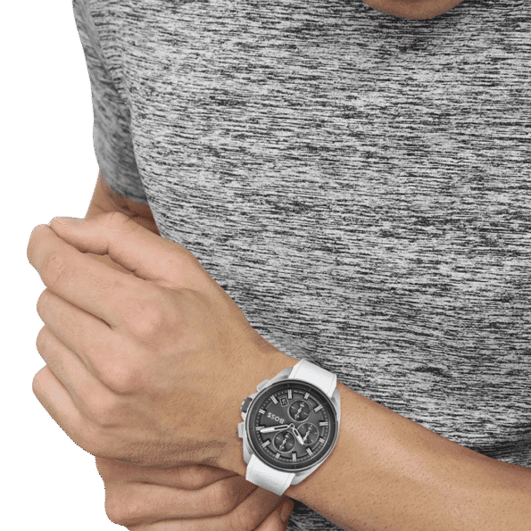 BOSS Chronograph Quartz Watch for Men with White Silicone Bracelet-1513948-44mm-6