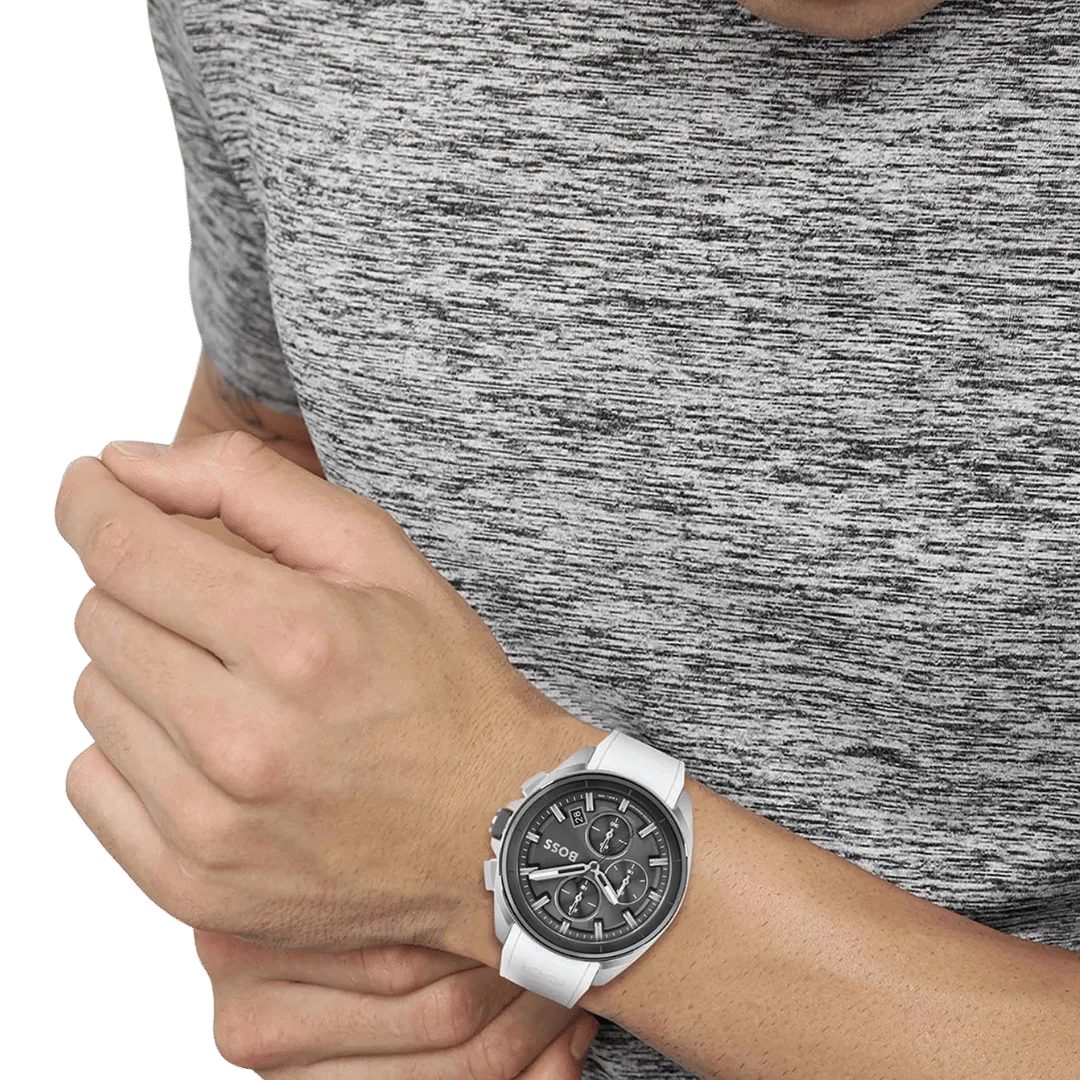 BOSS Chronograph Quartz Watch for Men with White Silicone Bracelet-1513948-44mm-6