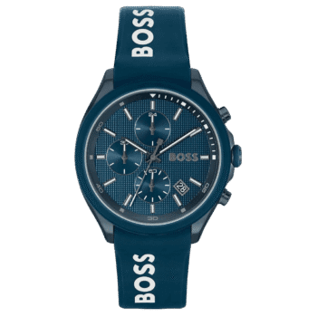 BOSS Velocity Men's Chronograph Stainless Steel Case and Silicone Strap Watch Color Blue-44mm Model 1514061-1
