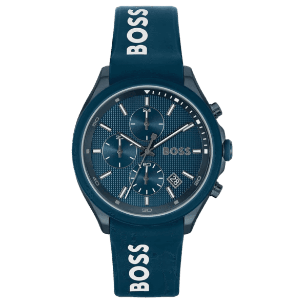 BOSS Velocity Men's Chronograph Stainless Steel Case and Silicone Strap Watch Color Blue-44mm Model 1514061-1