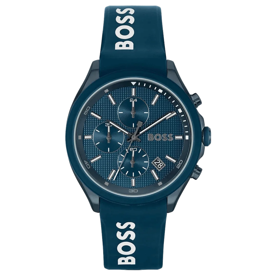 BOSS Velocity Men's Chronograph Stainless Steel Case and Silicone Strap Watch Color Blue-44mm Model 1514061-1