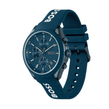 BOSS Velocity Men's Chronograph Stainless Steel Case and Silicone Strap Watch Color Blue-44mm Model 1514061-2