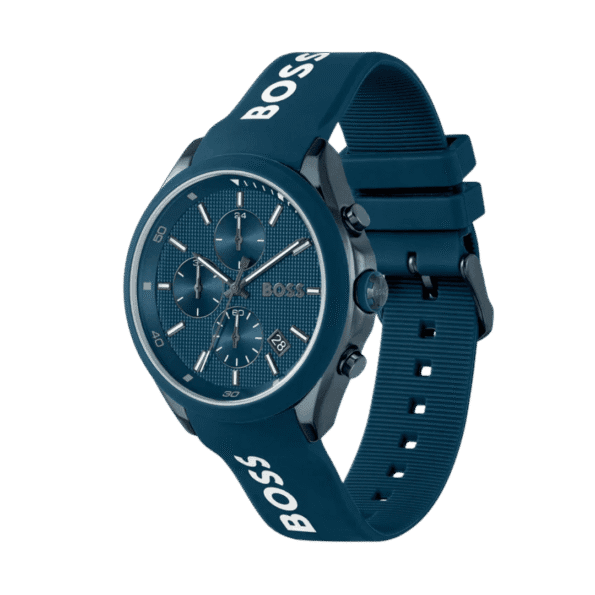 BOSS Velocity Men's Chronograph Stainless Steel Case and Silicone Strap Watch Color Blue-44mm Model 1514061-2