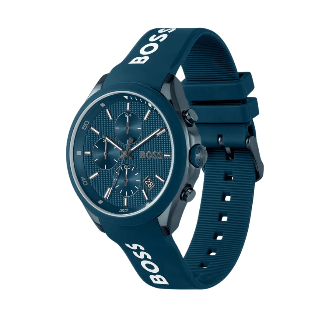 BOSS Velocity Men's Chronograph Stainless Steel Case and Silicone Strap Watch Color Blue-44mm Model 1514061-2