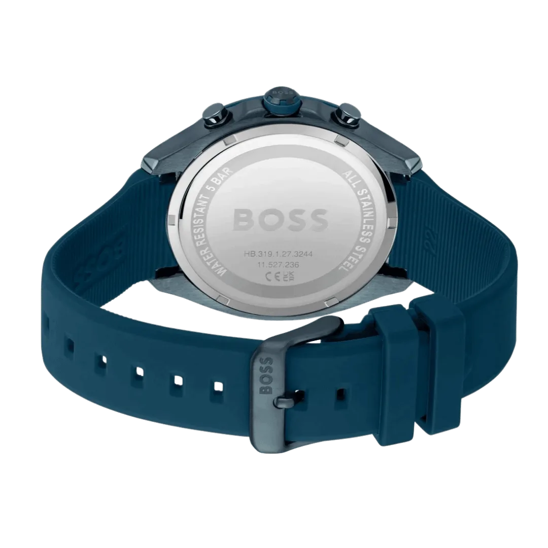BOSS Velocity Men's Chronograph Stainless Steel Case and Silicone Strap Watch Color Blue-44mm Model 1514061-3