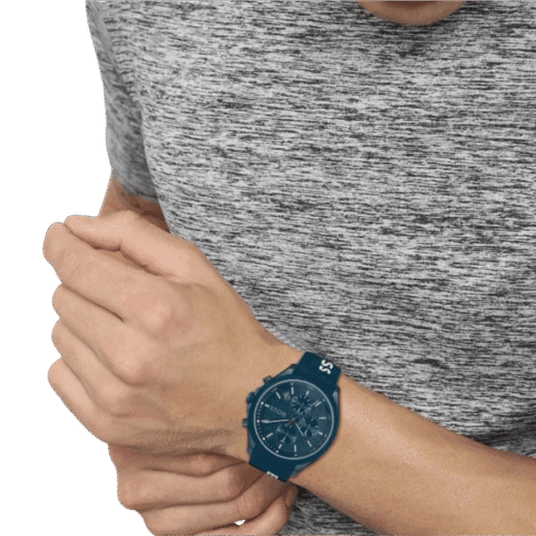BOSS Velocity Men's Chronograph Stainless Steel Case and Silicone Strap Watch Color Blue-44mm Model 1514061-4