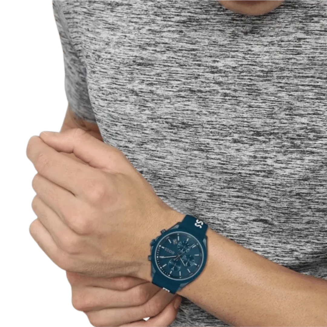 BOSS Velocity Men's Chronograph Stainless Steel Case and Silicone Strap Watch Color Blue-44mm Model 1514061-4