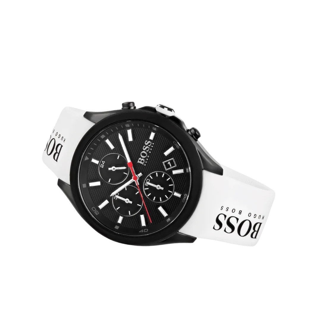 BOSS Velocity Men's Stainless Steel Quartz Watch with Silicone Strap White-44mm Model 1513718-2