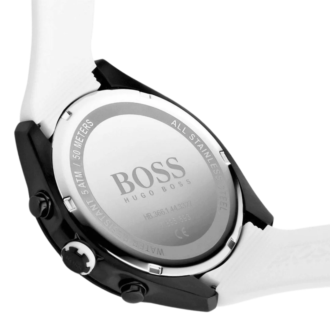 BOSS Velocity Men's Stainless Steel Quartz Watch with Silicone Strap White-44mm Model 1513718-4
