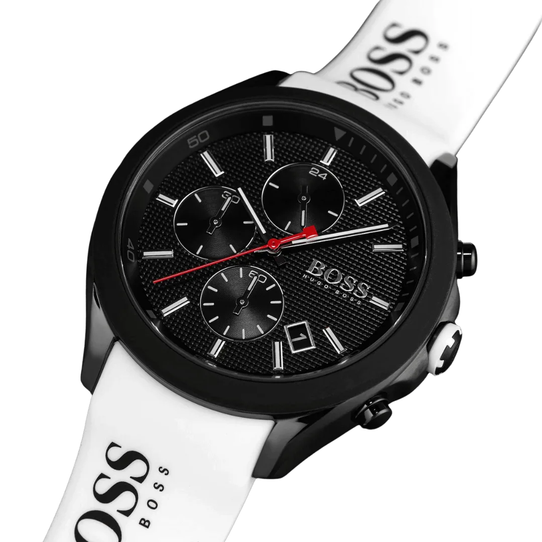 BOSS Velocity Men's Stainless Steel Quartz Watch with Silicone Strap White-44mm Model 1513718-5