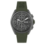BOSS Volane Men’s Chronograph Stainless Steel and Silicone Strap Watch Color Green Model 1513952 44mm-1
