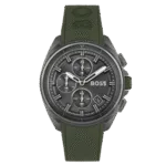 BOSS Volane Men's Chronograph Stainless Steel and Silicone Strap Watch Color Green Model 1513952 44mm-1