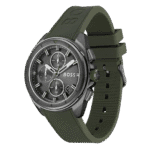 BOSS Volane Men’s Chronograph Stainless Steel and Silicone Strap Watch Color Green Model 1513952 44mm-1