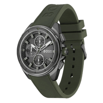 BOSS Volane Men's Chronograph Stainless Steel and Silicone Strap Watch Color Green Model 1513952 44mm-2