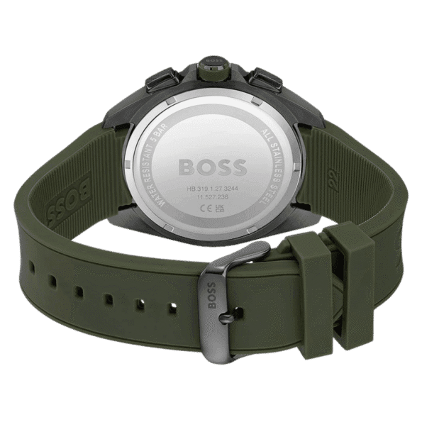 BOSS Volane Men's Chronograph Stainless Steel and Silicone Strap Watch Color Green Model 1513952 44mm-3
