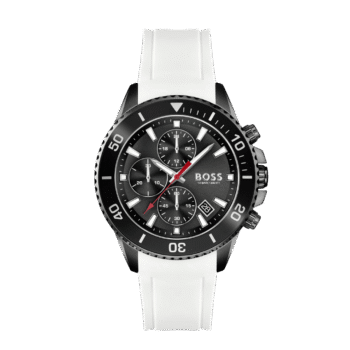 Hugo Boss Admiral Chronograph Black Dial White Rubber Strap Watch for Men-1513966-45mm-1