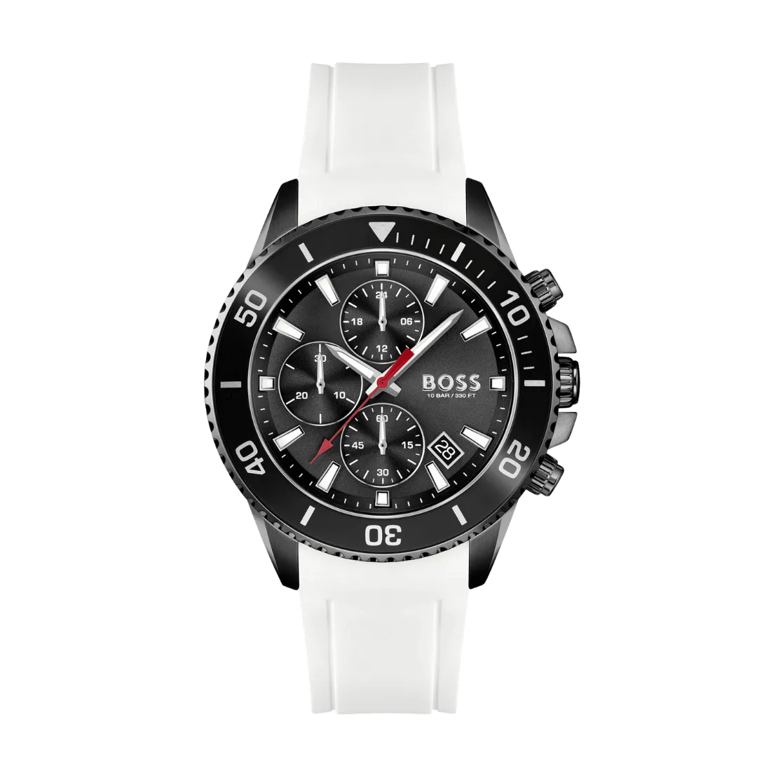 Hugo Boss Admiral Chronograph Black Dial White Rubber Strap Watch for Men-1513966-45mm-1