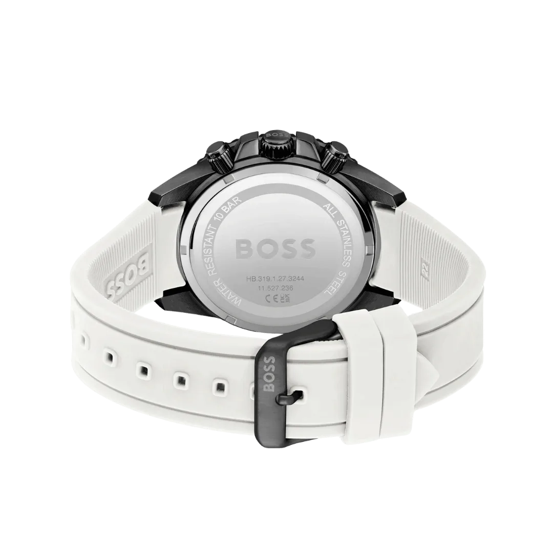 Hugo Boss Admiral Chronograph Black Dial White Rubber Strap Watch for Men-1513966-45mm-2