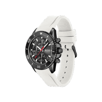 Hugo Boss Admiral Chronograph Black Dial White Rubber Strap Watch for Men-1513966-45mm-3