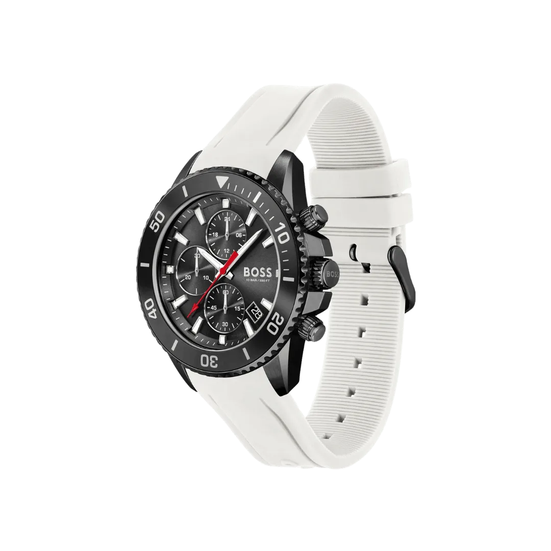 Hugo Boss Admiral Chronograph Black Dial White Rubber Strap Watch for Men-1513966-45mm-3