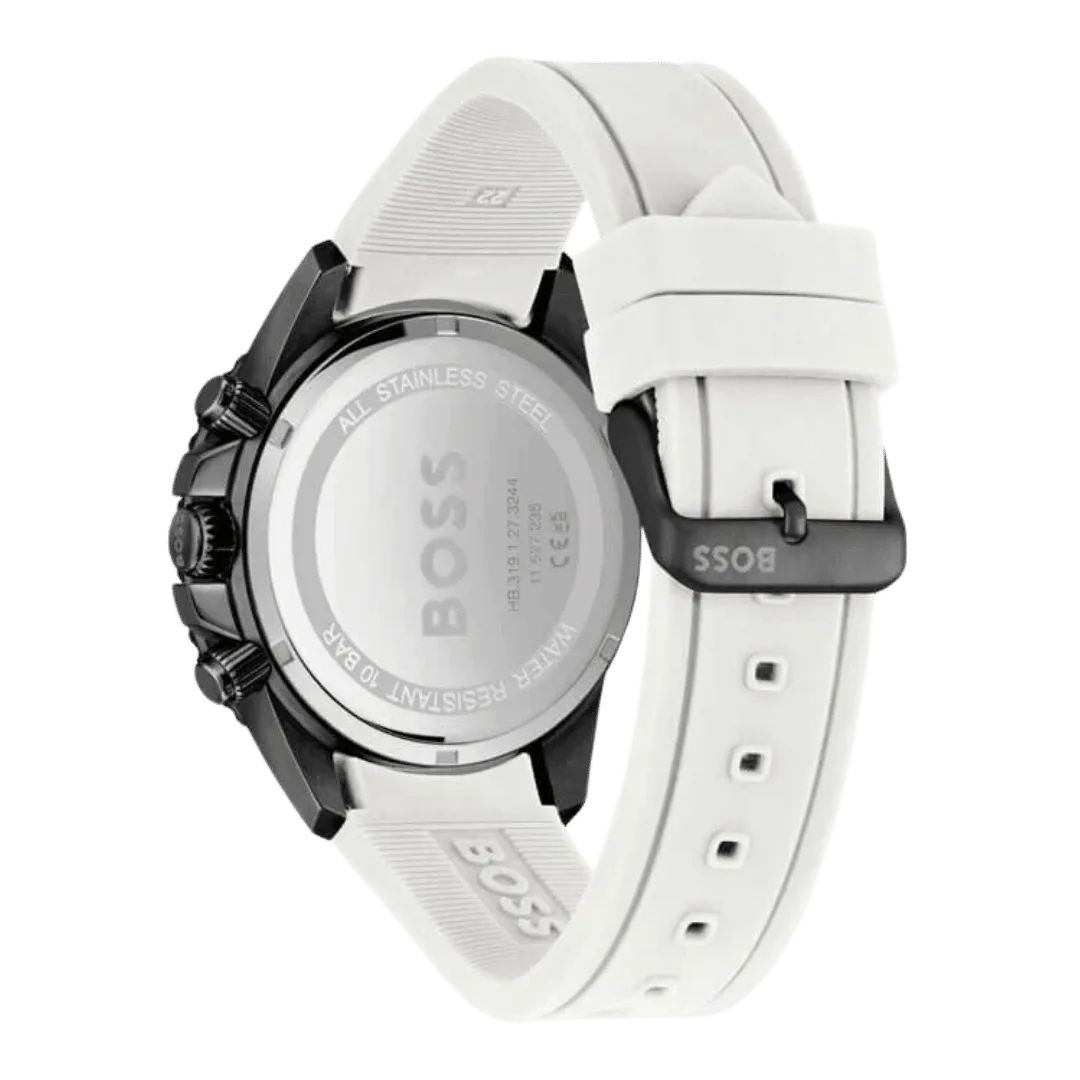 Hugo Boss Admiral Chronograph Black Dial White Rubber Strap Watch for Men-1513966-45mm-4