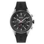 Hugo Boss Silicone Band Chronograph Analog Watch for Men-Black-1513855-46mm-1