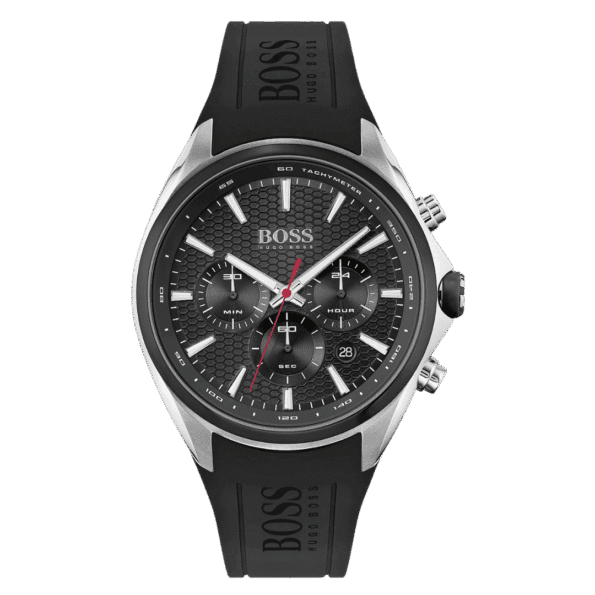 Hugo Boss Silicone Band Chronograph Analog Watch for Men-Black-1513855-46mm-1
