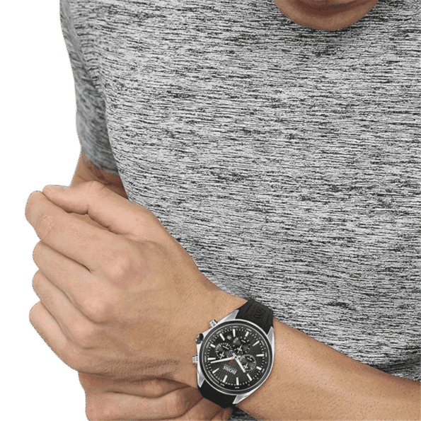 Hugo Boss Silicone Band Chronograph Analog Watch for Men-Black-1513855-46mm-5